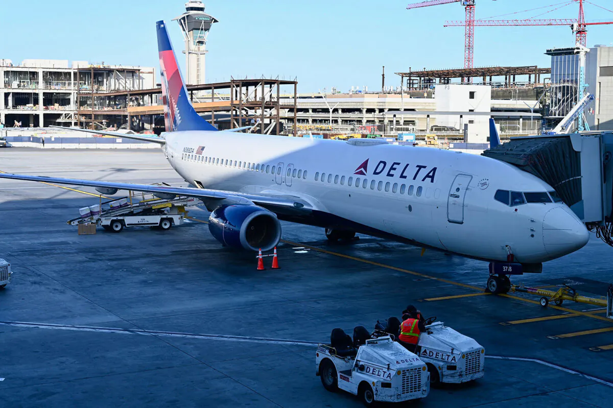 A Delta airlines Boeing 737 MAX at Los Angeles International Airport (LAX) in Los Angeles on June 19, 2022. (Daniel Slim/AFP via Getty Images/TNS)
