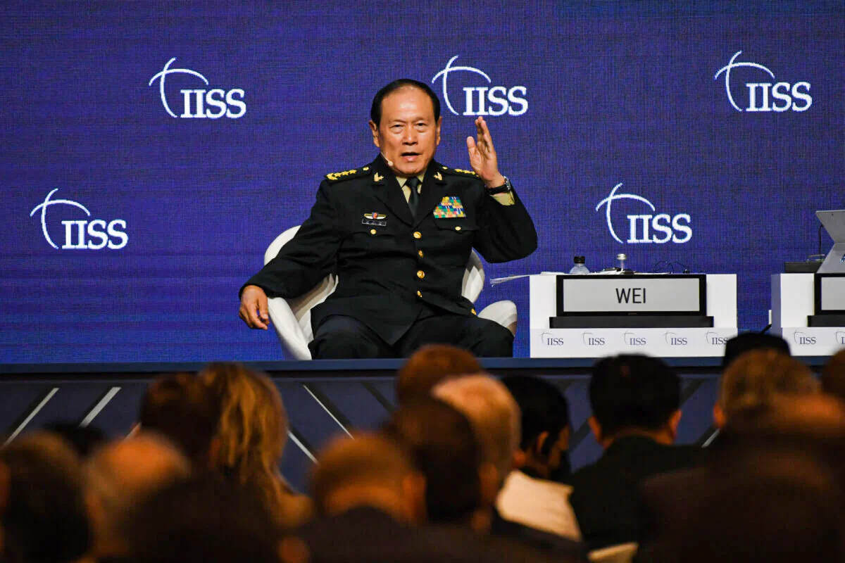 Then-Chinese Defense Minister Wei Fenghe speaks at the Shangri-La Dialogue summit in Singapore on June 12, 2022. (Roslan Rahman/AFP via Getty Images)