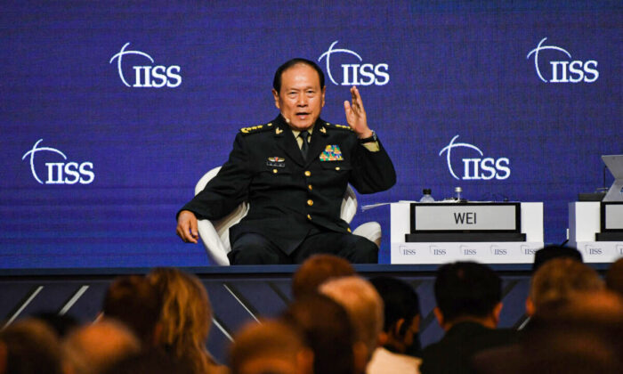 China's Defence Minister Wei Fenghe speaks at the Shangri-La Dialogue summit in Singapore on June 12, 2022. (Roslan Rahman/AFP via Getty Images)