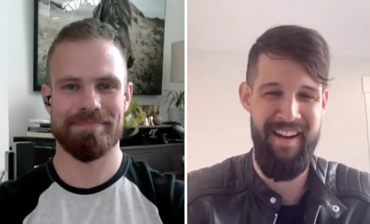 Jeremy Regoto (L) and Andrew Peloso, the directors of the six-part docuseries “Trucking for Freedom,” during an interview with EpochTV's "American Thought Leaders" program on June 28, 2022. (Screenshot via EpochTV)