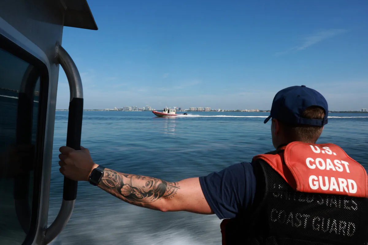 A U.S. Coast Guard boat navigates through Biscayne Bay in Miami Beach, Fla., on June 09, 2022. (Joe Raedle/Getty Images)