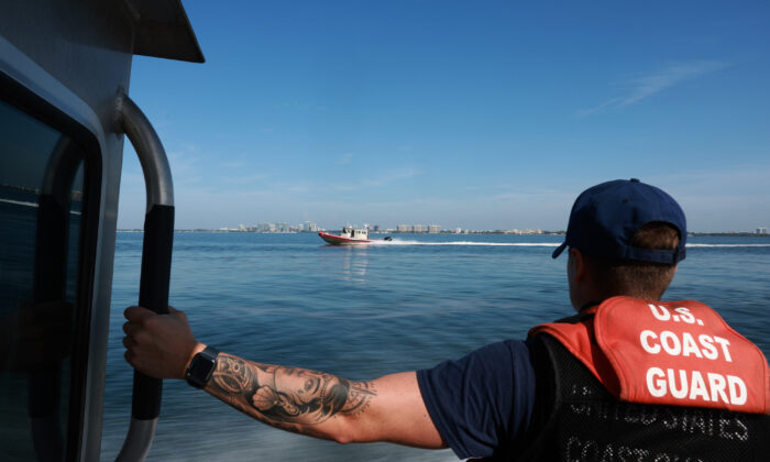 A U.S. Coast Guard vessel  navigates done  Biscayne Bay successful  Miami Beach, Fla., connected  June 09, 2022. (Joe Raedle/Getty Images)