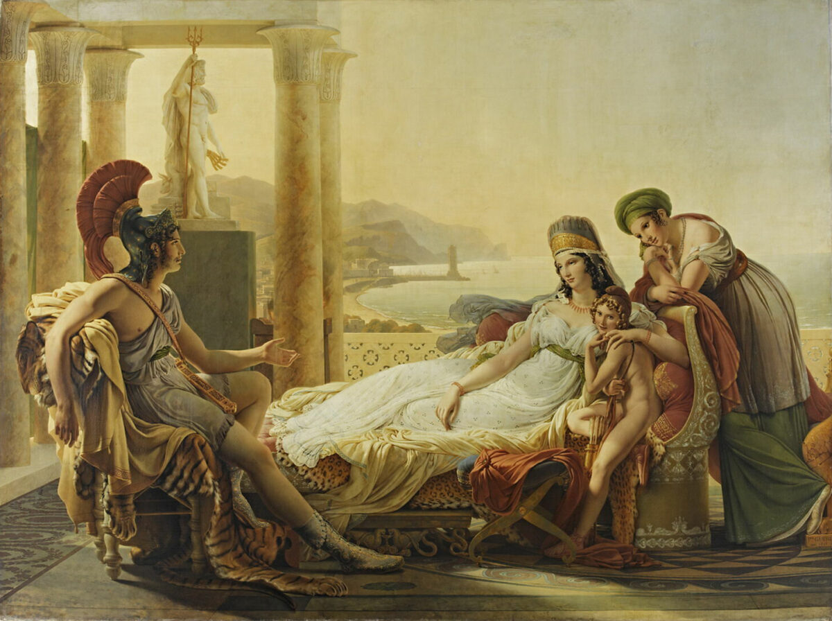 Cropped version of "Aeneas Tells Dido About The Fall Of Troy," circa 1815, by Pierre Narcisse Guérin. Oil on canvas. Louvre Museum, Paris. (Public Domain)