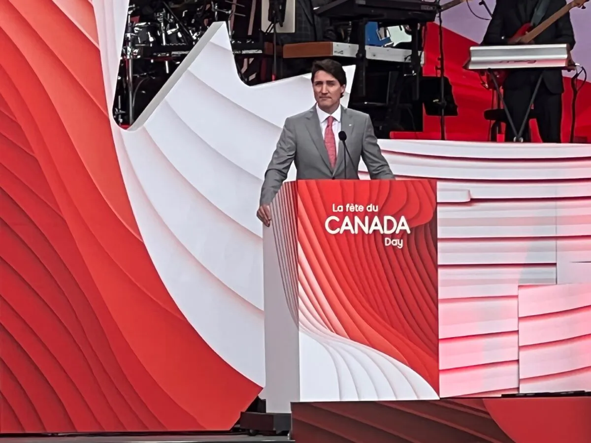 Prime Minister Justin Trudeau speaks at the Canadian War Museum in Ottawa to mark Canada Day on July 1, 2022. (Annie Wu/NTD)