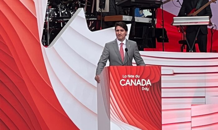 Prime Minister Justin Trudeau speaks at the Canadian War Museum in Ottawa to mark Canada Day on July 1, 2022. (Annie Wu/NTD)