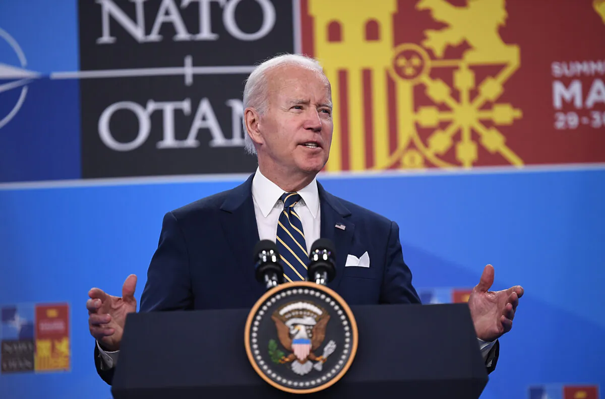 U.S. President Joe Biden holds his press conference at the NATO Summit, in Madrid, Spain, on June 30, 2022. (Denis Doyle/Getty Images)