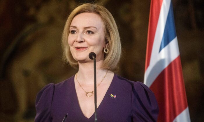 British Secretary of State for Foreign Affairs Liz Truss attends a joint press conference with her Czech counterpart in Prague on May 27, 2022. (Michal Cizek/AFP via Getty Images)