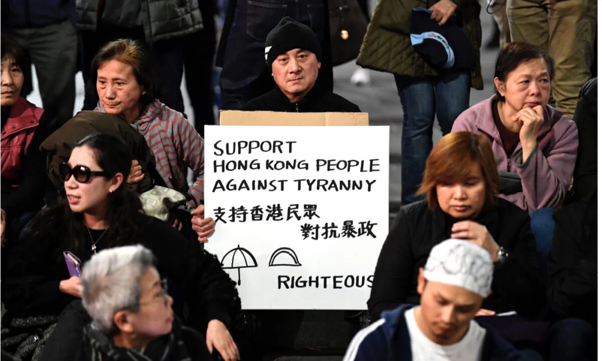 Supporters of Hong Kong pro-democracy protesters gathered during a demonstration at Martin Place in Sydney on Aug. 16, 2019. (Saeed Khan/AFP/Getty Images)