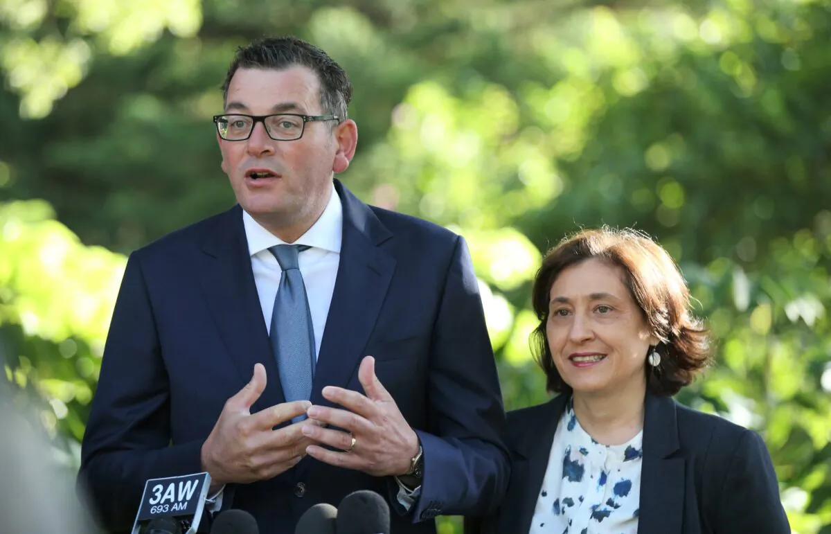 Victorian Premier Daniel Andrews and Minister for Energy Lily D'Ambrosio, hold a press conference at Parliament house in Melbourne, Australia on Feb. 19, 2019. (AAP Image/David Crosling) 