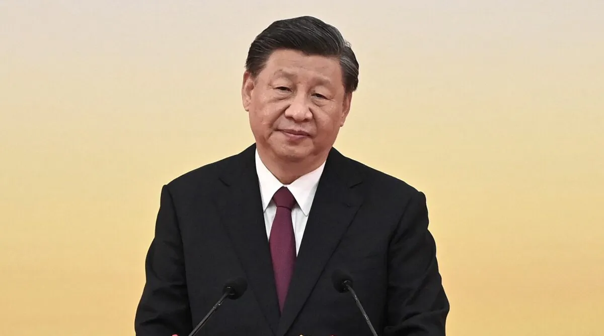 Chinese leader Xi Jinping gives a speech on the 25th anniversary of the city's handover from Britain to China on July 1, 2022. (Selim Chtayti/Pool/AFP via Getty Images)