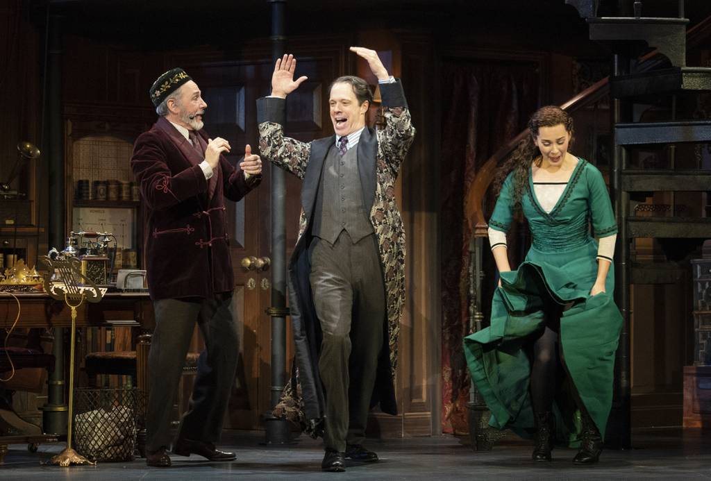"The Rain in Spain": (L–R) Kevin Pariseau as Colonel Pickering, Laird Mackintosh as Professor Henry Higgins and Shereen Ahmed as Eliza Doolittle in “My Fair Lady. (Joan Marcus)