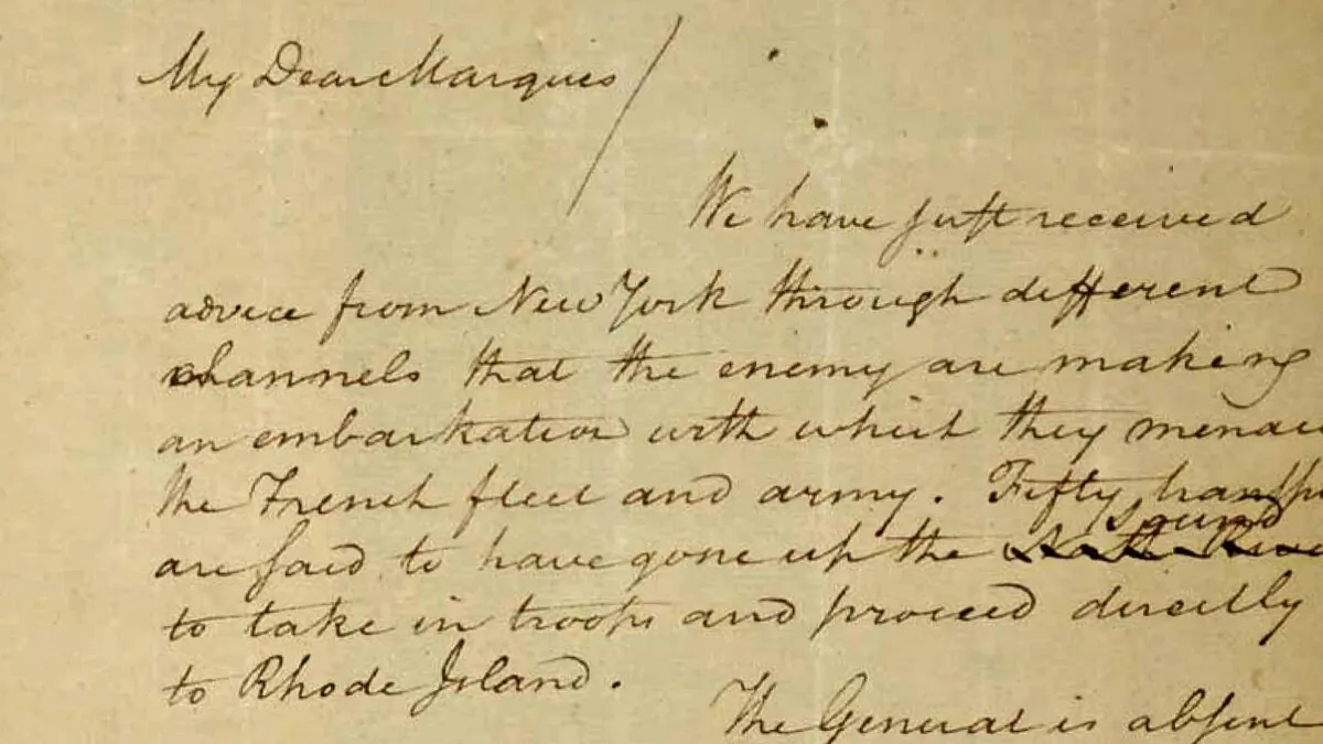 A 1780 letter from Alexander Hamilton to the Marquis de Lafayette, that was stolen from the Massachusetts Archives decades ago, in an image filed in federal court as part of a forfeiture complaint by the U.S. attorney's office in Boston on May 15, 2019. (U.S. Attorney's Office via AP)