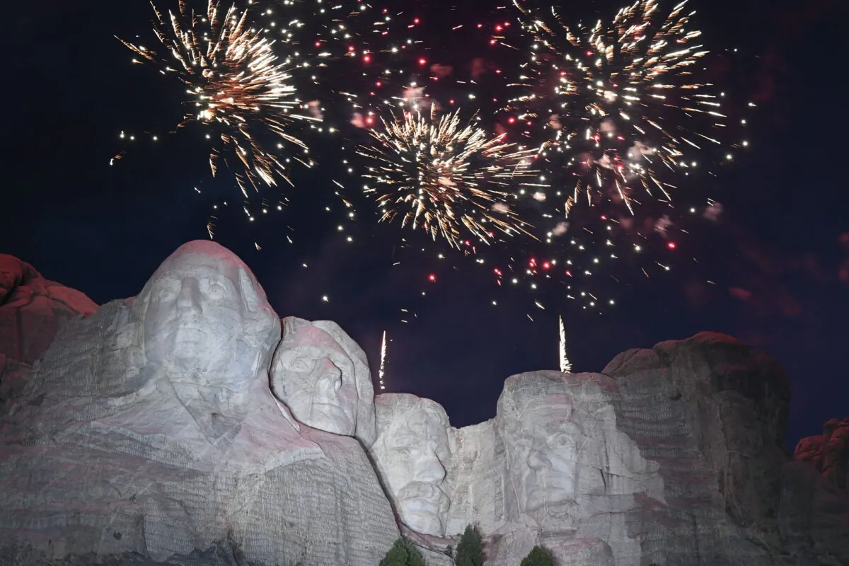 Fireworks explode above the Mount Rushmore National Monument during an Independence Day event attended by President Donald Trump in Keystone, S.D., on July 3, 2020. (Saul Loeb/AFP via Getty Images)
