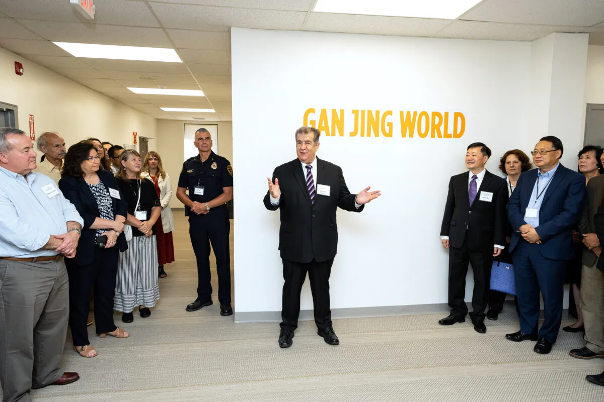 Middletown Mayor Joseph DeStefano speaks at Gan Jing World's ribbon-cutting ceremony in Middletown, New York, on July 4, 2022. (Larry Dye/The Epoch Times)