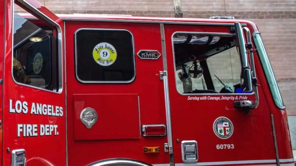 A fire truck in Los Angeles, on April 12, 2020. (Apu Gomes/AFP via Getty Images)