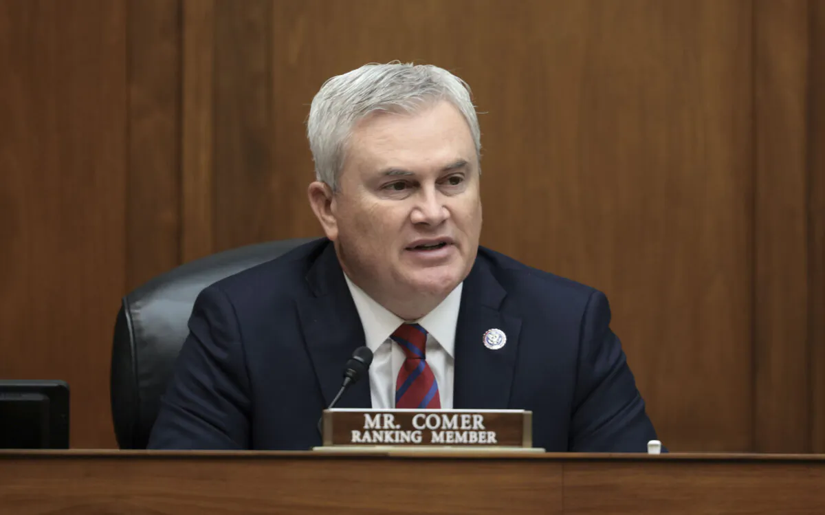 Ranking member Rep. James Comer (R-Ky.) speaks at a hearing with the House Committee on Oversight and Reform in the Rayburn House Office Building in Washington on Nov. 16, 2021. (Anna Moneymaker/Getty Images)
