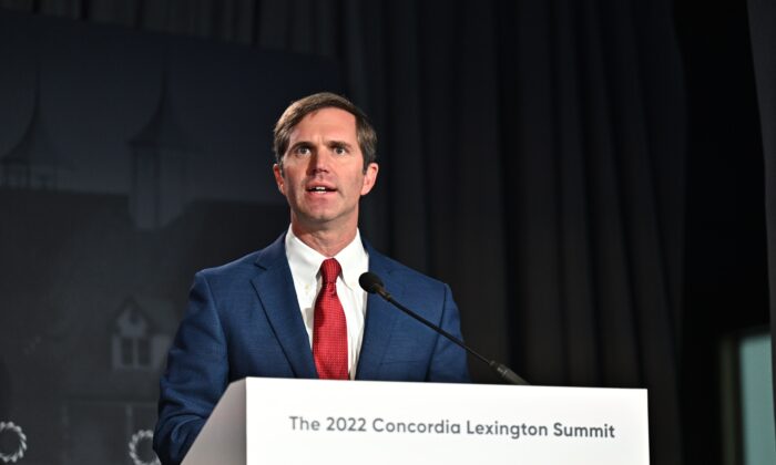 Kentucky Gov. Andy Beshear speaks onstage during the 2022 Concordia Lexington Summit–Day 2 at Lexington Marriott City Center in Lexington, Ky., on April 8, 2022. (Jon Cherry/Getty Images for Concordia )