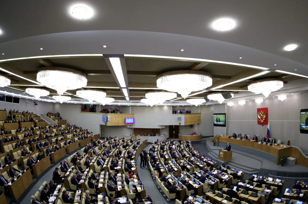 Russian lawmakers attend a session of the State Duma, the lower house of parliament, in Moscow on Jan. 16, 2020. (Evgenia Novozhenina/Reuters)