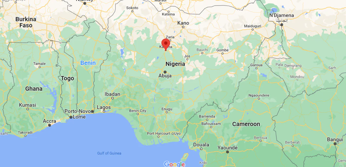A map shows the location of the northern state of Kaduna, in Nigeria, on July 5, 2022. (Google Maps)