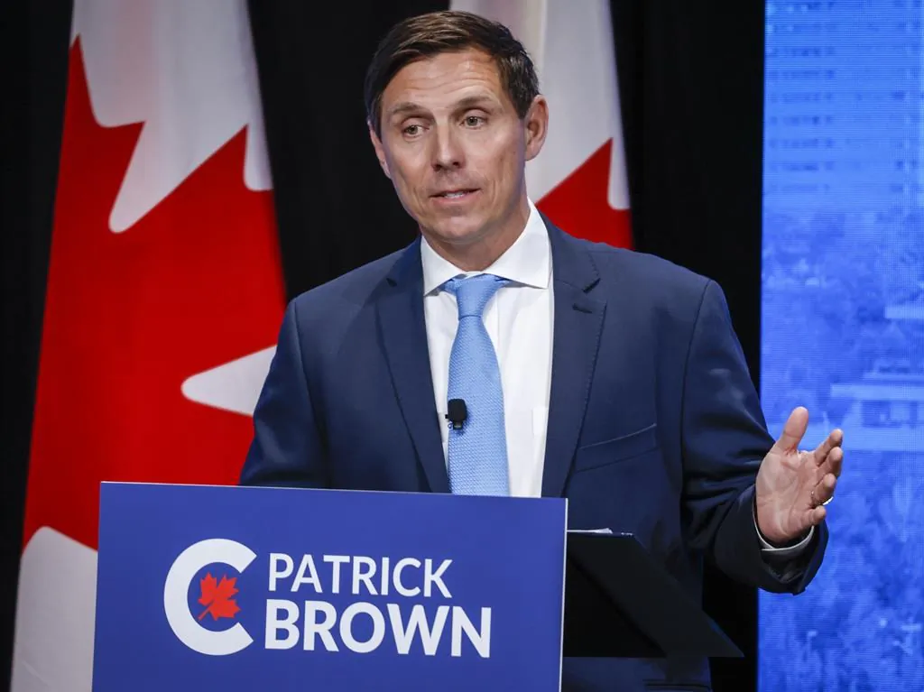 Patrick Brown gestures at the Conservative Party of Canada English leadership debate in Edmonton on May 11, 2022. (Jeff McIntosh/The Canadian Press)