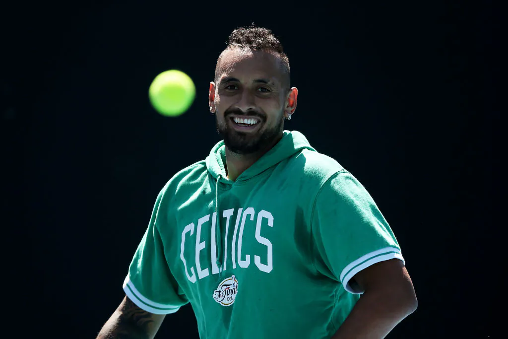 Nick Kyrgios of Australia reacts during a practice session at Melbourne Park on January 31, 2021 in Melbourne, Australia. (Photo by Jack Thomas/Getty Images)