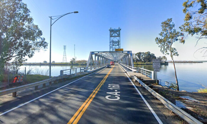 Three Mile Slough bridge in Sacramento, Calif., in February 2022. (Google Maps/Screenshot via The Epoch Times)