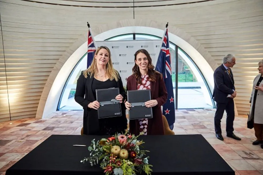Monash University Deputy Vice-Chancellor (Research) Professor Rebekah Brown with New Zealand Prime Minister Jacinda Ardern on July 5, 2022. (Image supplied by Monash University)