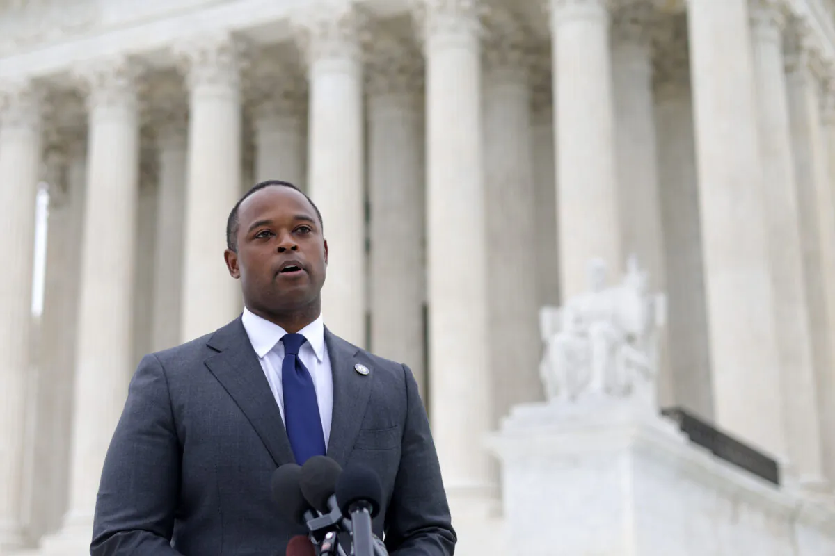 Kentucky Attorney General Daniel Cameron speaks to reporters in Washington on Oct. 12, 2021. (Alex Wong/Getty Images)