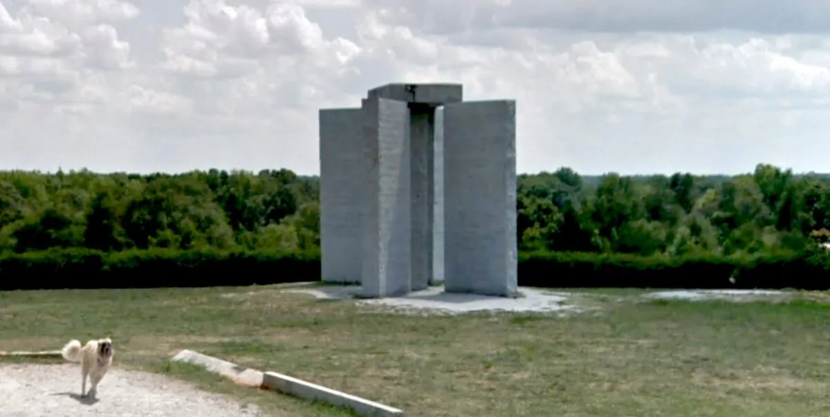 The Georgia Guidestones in Dewy Rose, Ga., in July 2016. (Google Maps/Screenshot via The Epoch Times)
