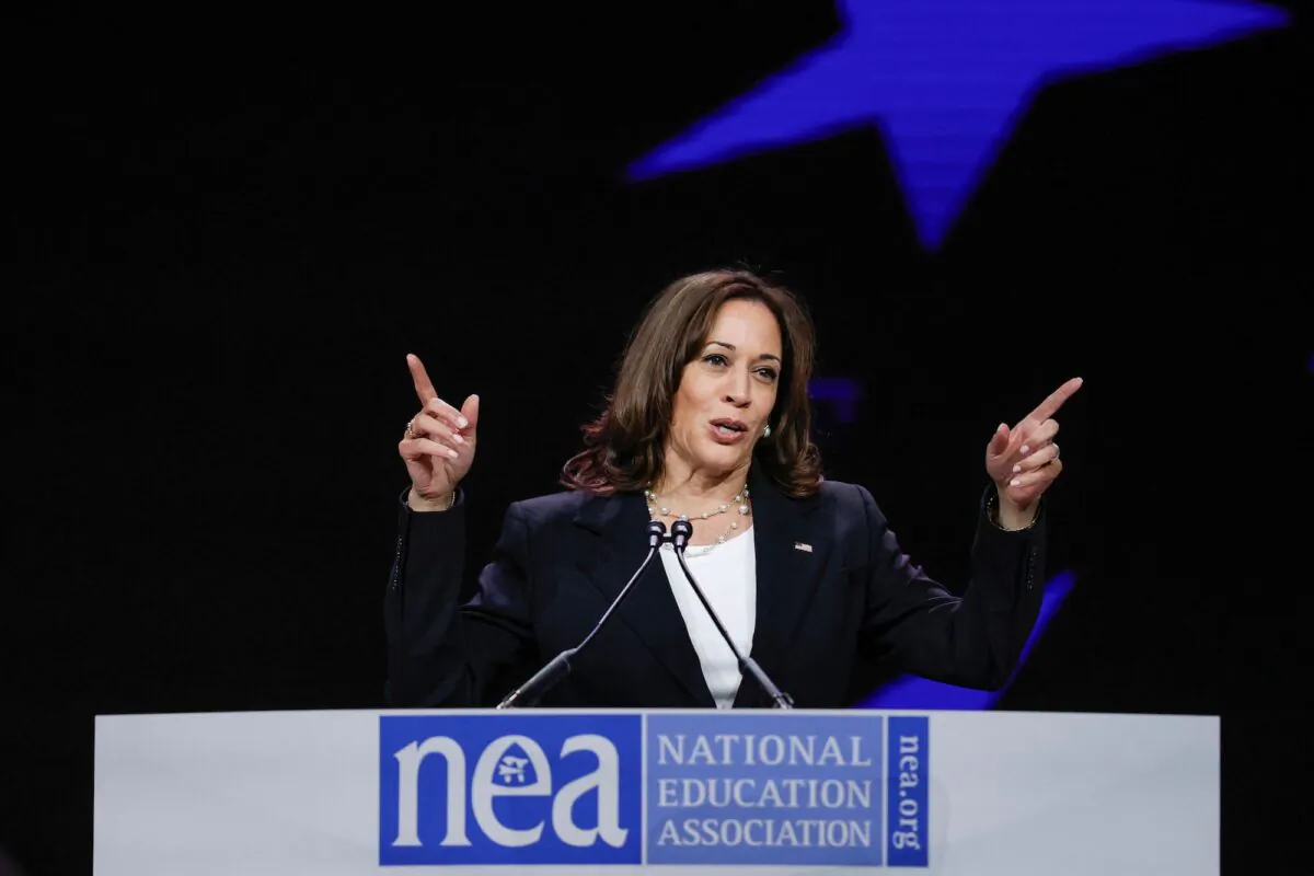Vice President Kamala Harris speaks at the National Education Association 2022 Annual Meeting and Representative Assembly at the McCormick Convention Center in Chicago on July 5, 2022. (Kamil Krzaczynski/AFP via Getty Images)