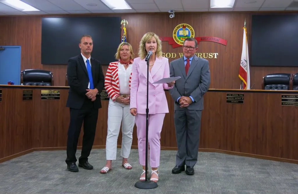 The Orange County Board of Education trustees in Costa Mesa, Calif., on July 6, 2022. (Mei Li/The Epoch Times)
