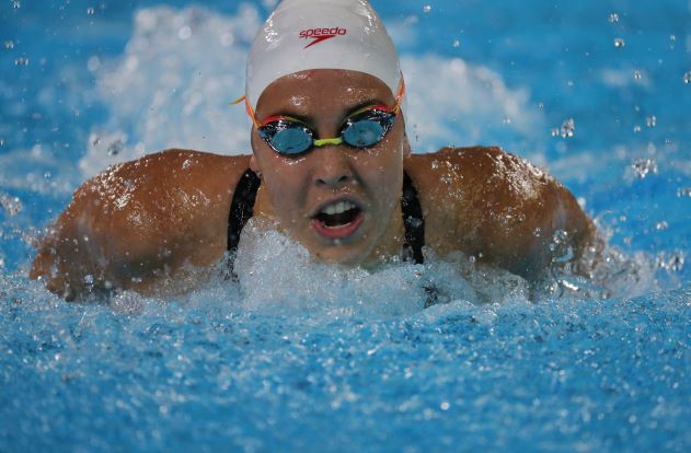 Canada's Mary-Sophie Harvey competes in the Women’s 400m individual medley finals at the Pan American Games in Lima, Peru, on Aug. 9, 2019. (Reuters/Sergio Moraes)