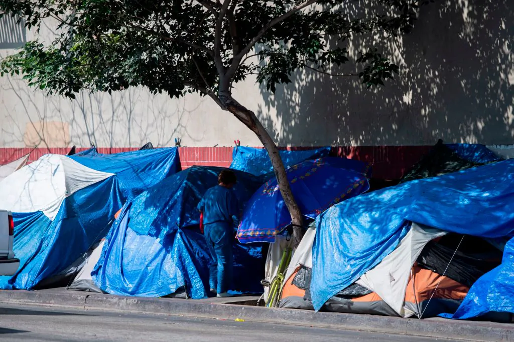 Tents line the street in Skid Row in Los Angeles on Sept. 17, 2019. (Robyn Beck/AFP via Getty Images)