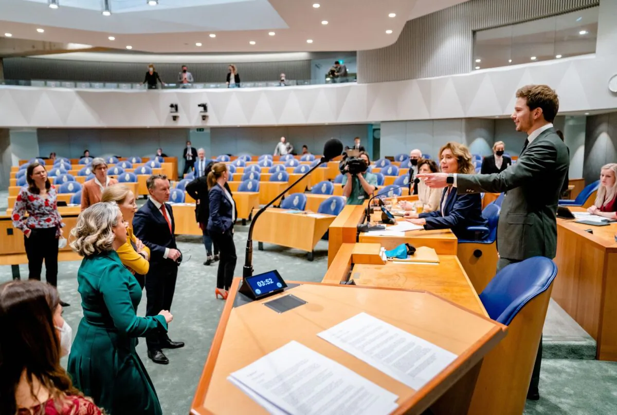 Lawmakers in the Netherlands discuss matters at the Dutch House of Representatives in The Hague, on Jan. 20, 2022. (Bart Maat/ANP/AFP via Getty Images)