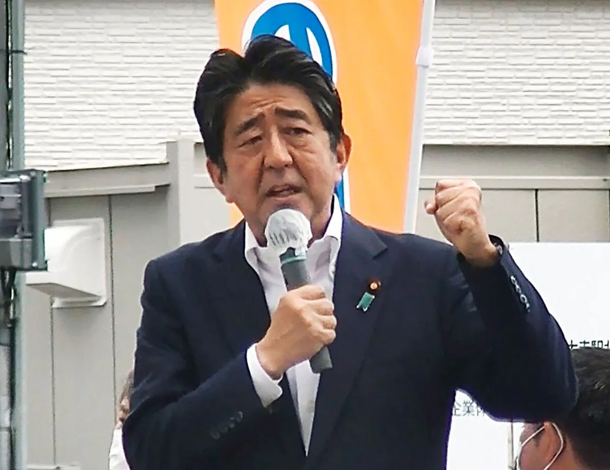 In this image from a video, Japan’s former Prime Minister Shinzo Abe makes a campaign speech in Nara, western Japan shortly before he was shot Friday, on July 8, 2022. (Kyodo News via AP)