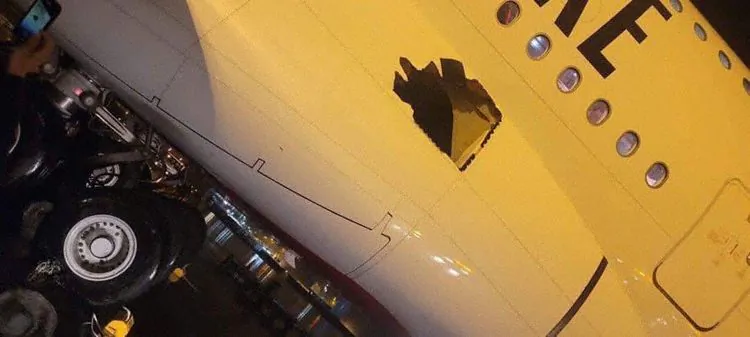 The Boeing aircraft seen after arrival in Dubai. (Supplied by avherald.com)
