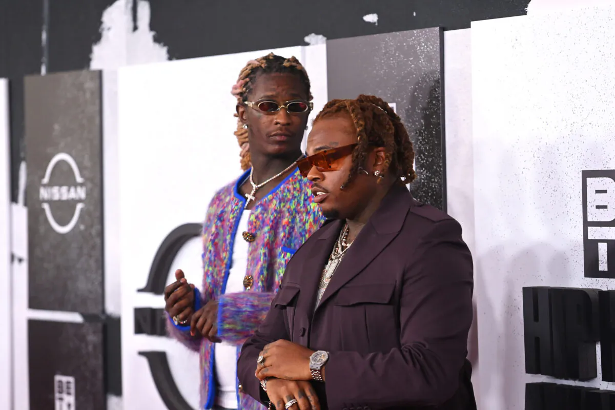 Young Thug (L) and Gunna attend the 2021 BET Hip Hop Awards at Cobb Energy Performing Arts Center in Atlanta on Oct. 1, 2021. (Paras Griffin/Getty Images for BET)