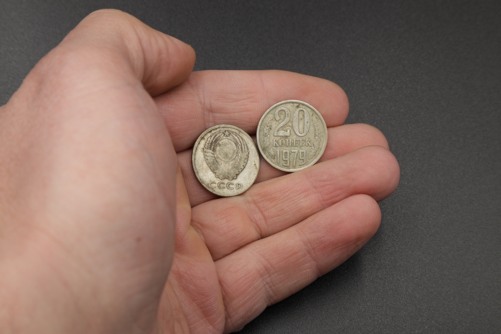 Old soviet coins in hand
