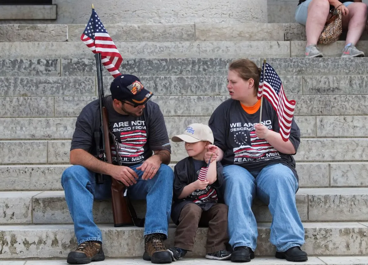 Gun owners and second amendment advocates gathered at the Ohio State House to protest against red flag laws proposed by Ohio Gov. Mike DeWine and national politicians in the wake of a wave of mass shootings throughout the U.S. in a file photo. (Matthew Hatcher/Getty Images)