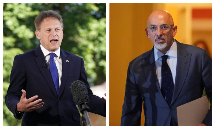 Left: Transport Secretary Grant Shapps on June 20, 2022. (Aaron Chown/PA) Right: New Chancellor of the Exchequer Nadhim Zahawi leaving 10 Downing Street, London, on July 5, 2022. (Dominic Lipinski/PA)