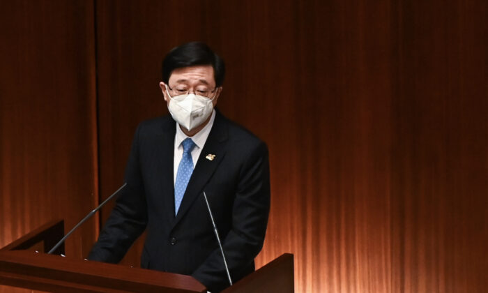 John Lee Ka-chiu, the new chief executive of Hong Kong attended the first Q&A session at LegCo., July 6, 2022. (Sung Pi-Lung/The Epoch Times)