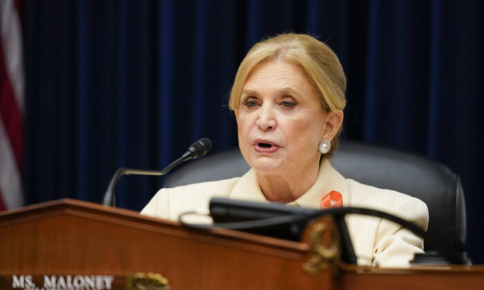 Rep. Carolyn Maloney (D-N.Y.), chairwoman of the House Oversight Committee, speaks during a hearing in Washington on June 8, 2022. (Andrew Harnik/Pool/Getty Images)