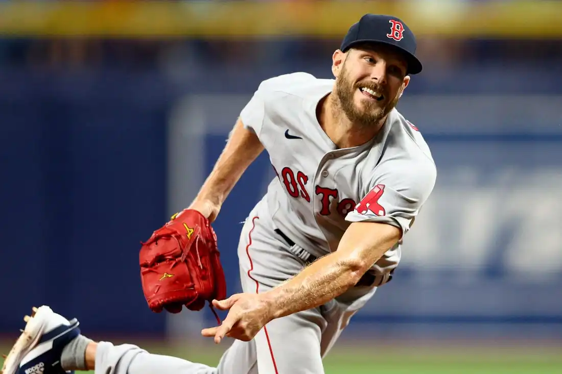 Boston Red Sox starting pitcher Chris Sale (41) throws a pitch against the Tampa Bay Rays in the fifth inning at Tropicana Field in St. Petersburg, Fla., on Jul 12, 2022. (Nathan Ray Seebeck/USA TODAY Sports via Field level Media)
