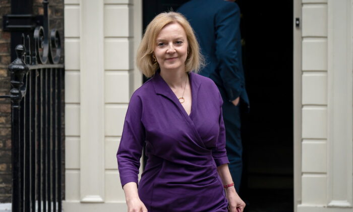 Foreign Secretary and Conservative leadership candidate Liz Truss leaving her campaign office in Westminster, London on July 22, 2022. (Aaron Chown/PA)