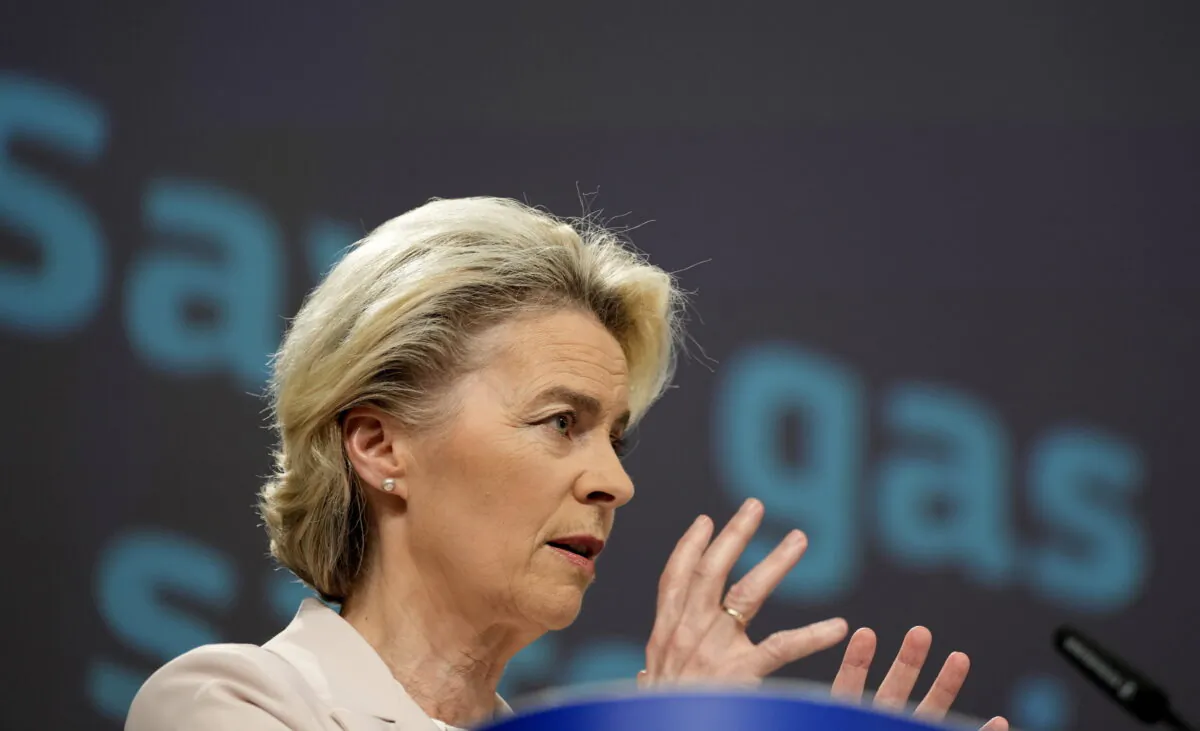 European Commission President Ursula von der Leyen addresses a media conference at EU headquarters in Brussels on July 20, 2022. (Virginia Mayo/AP Photo)