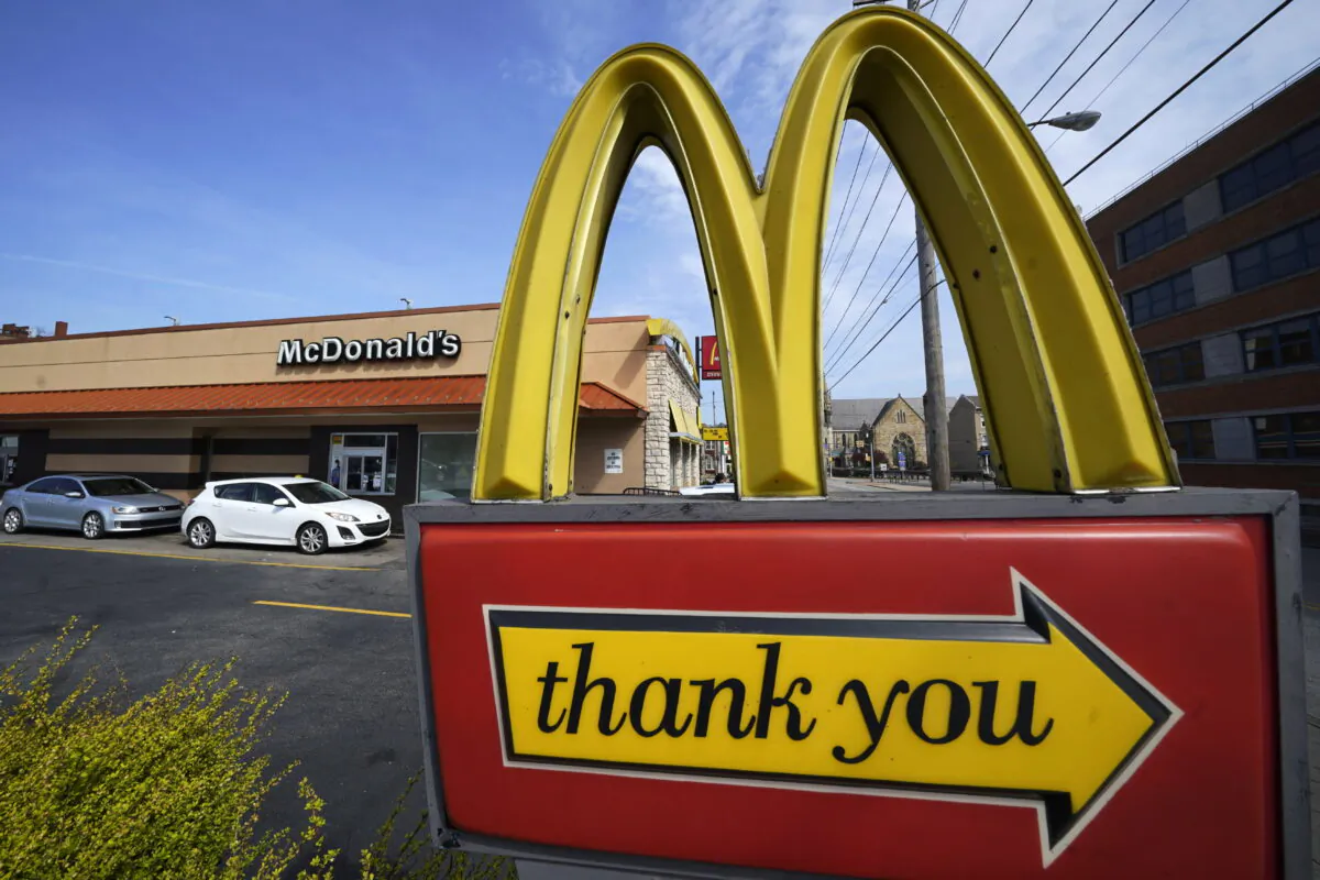 A sign in front of a McDonald's restaurant in Pittsburgh on April 23, 2022. (Gene J. Puskar/AP Photo)