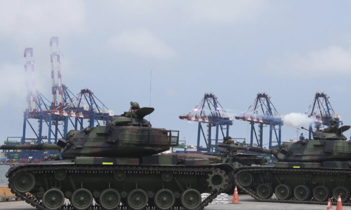 Taiwan military forces conduct anti-landing drills during the annual Han Kuang military exercises near New Taipei City, Taiwan, on July 27, 2022. (Taiwan Ministry of National Defense via AP, File)