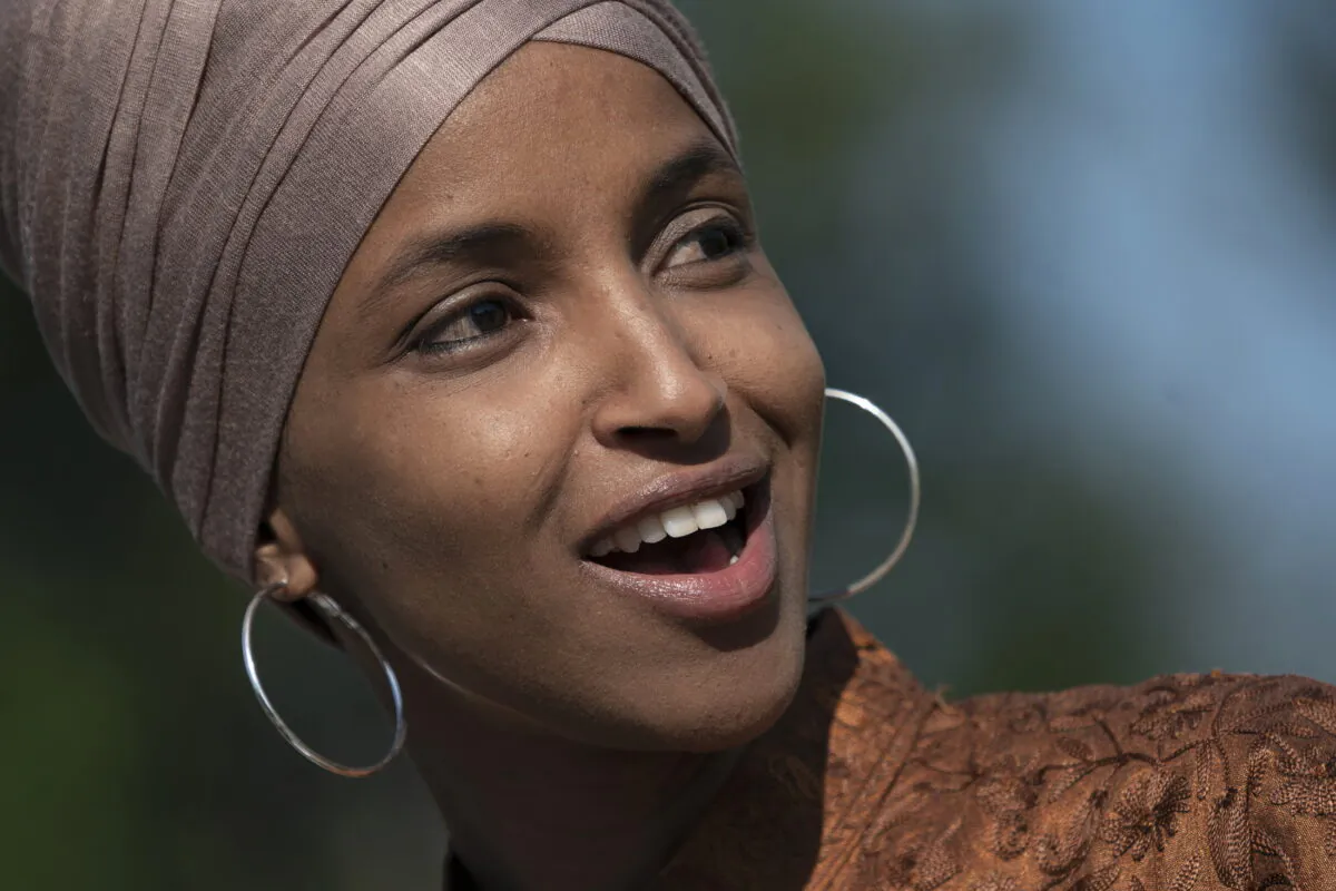 Rep. Ilhan Omar (D-Minn.) speaks as she introduces the Zero Waste Act at the Capitol in Washington on July 25, 2019. (J. Scott Applewhite/AP Photo)