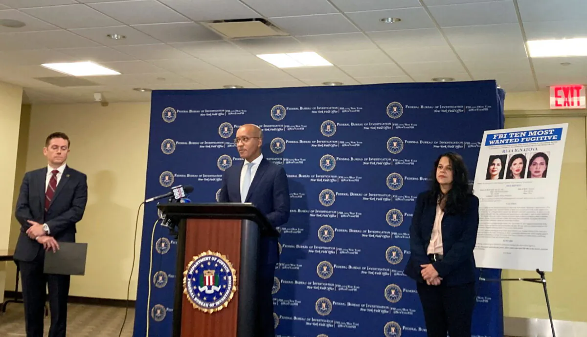Damian Williams, the top federal prosecutor in Manhattan, speaks at a press conference to announce the addition of "Cryptoqueen" Ruja Ignatova to the FBI’s most-wanted fugitives list in New York on June 30, 2022. (Luc Cohen/Reuters)