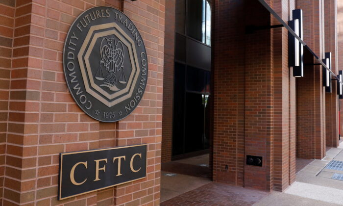Signage outside of the Commodity Futures Trading Commission (CFTC) in Washington on Aug. 30, 2020. (Andrew Kelly/Reuters)